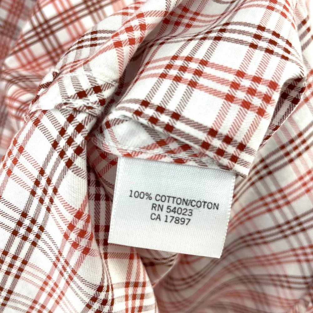 Banana Republic Mens Slim Fit Button Down Shirt Large L Red White‎ Plaid Cotton